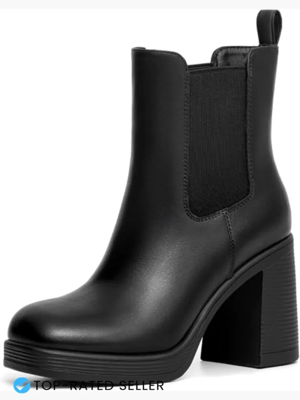 Square Toe Chelsea Platform Booties Chunky Heel Slip On Ankle Boots Fashion